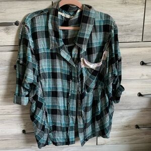 Free People oversized lightweight plaid shirt